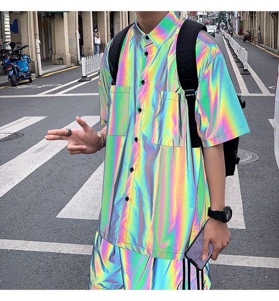 men's casual shirts laser hologram short sleeve boys summer chic reflective irricident cool shirt bf gift, White;black
men's casual shirts laser hologram short sleeve boys summer chic reflective irricident cool shirt bf gift, White;black