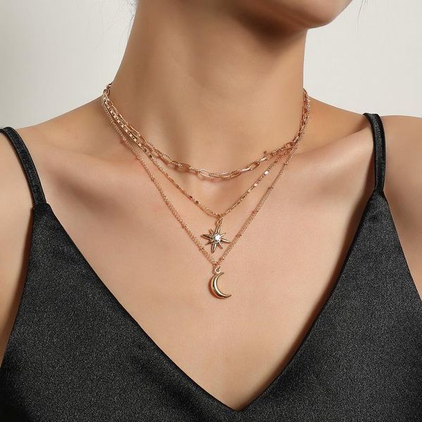 pendant necklaces trending elegant multilayer chains star moon necklace for women punk geometric thick colar jewelry gift, Silver
pendant necklaces trending elegant multilayer chains star moon necklace for women punk geometric thick colar jewelry gift, Silver