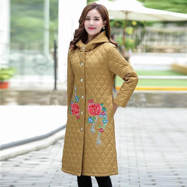 women's down & parkas 2021 female women winter long retro cotton coat embroidered flower hood quiltedjacket woman casual loose outwear, Black
women's down & parkas 2021 female women winter long retro cotton coat embroidered flower hood quiltedjacket woman casual loose outwear, Black