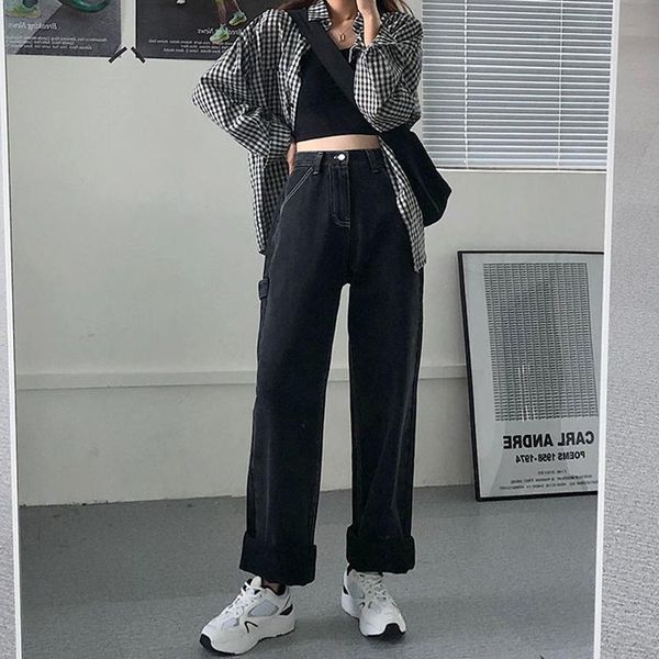 women's jeans woman buttons loose high waist mom oversized straight denim pants wide leg pant casual eki8, Blue
women's jeans woman buttons loose high waist mom oversized straight denim pants wide leg pant casual eki8, Blue