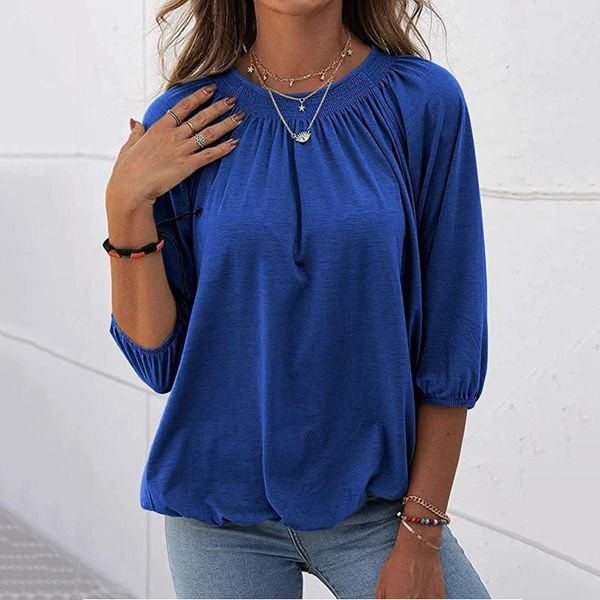 women's blouses & shirts womens and solid round neck 3/4 sleeve loose pleated elegant autumn female streetwear camisas de mujer, White
women's blouses & shirts womens and solid round neck 3/4 sleeve loose pleated elegant autumn female streetwear camisas de mujer, White