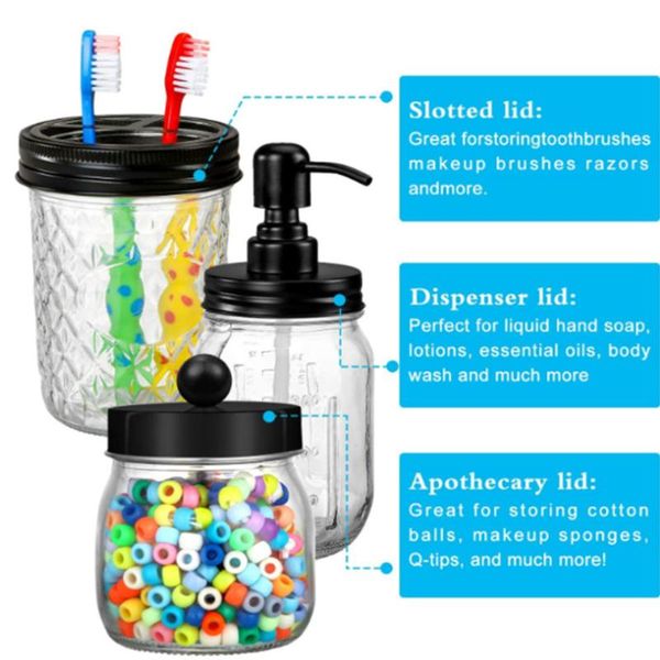 electroplating black stainless steel mason jar lid set soap dispenser toothbrush storage bath accessory
electroplating black stainless steel mason jar lid set soap dispenser toothbrush storage bath accessory