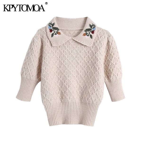 women fashion floral embroidery knitted sweater vintage peter pan collar short sleeve female pullovers chic 210416, White;black
women fashion floral embroidery knitted sweater vintage peter pan collar short sleeve female pullovers chic 210416, White;black