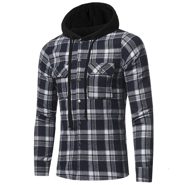 Male plaid hoodie long single-breasted cardigan shirt with two pocket type thin tops, White;black
Male plaid hoodie long single-breasted cardigan shirt with two pocket type thin tops, White;black