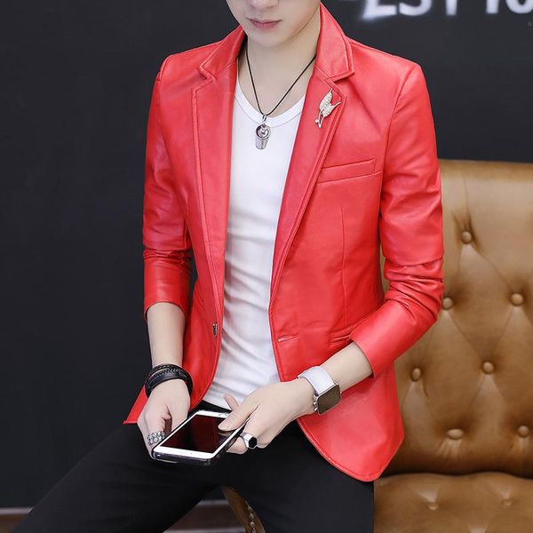 small suit men's spring and autumn leather clothing korean style self-cultivation youth single casual jack suits & blazers, White;black