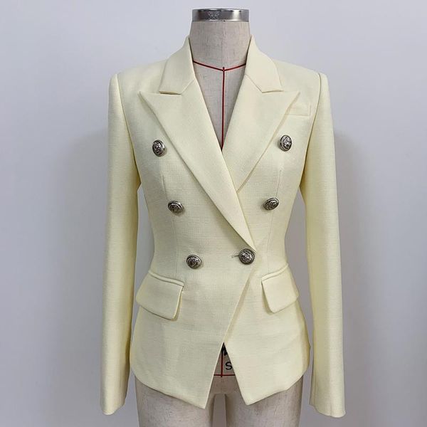 est 2021 classic designer jacket women's silver lion buttons double breasted slim fit textured blazer outer wear suits & blazer, White;black
est 2021 classic designer jacket women's silver lion buttons double breasted slim fit textured blazer outer wear suits & blazer, White;black