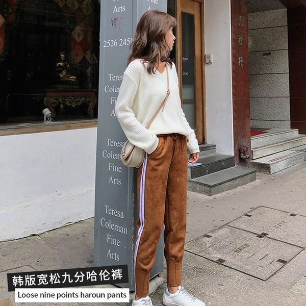 women's pants & capris woman solid suede fabric waist drawstring loose casual mid-wsist harem side stripe pockets sashes, Black;white
women's pants & capris woman solid suede fabric waist drawstring loose casual mid-wsist harem side stripe pockets sashes, Black;white