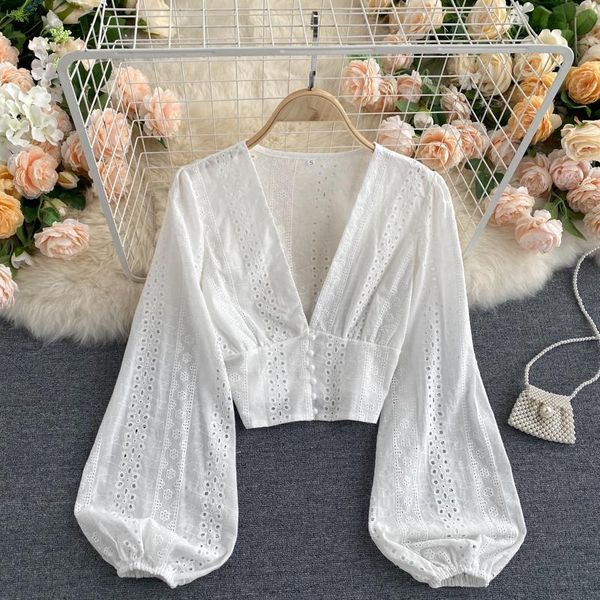 women's blouses & shirts fashion clothes women deep v-neck breasted slim fit hollowed out long sleeve short blouse, White
women's blouses & shirts fashion clothes women deep v-neck breasted slim fit hollowed out long sleeve short blouse, White