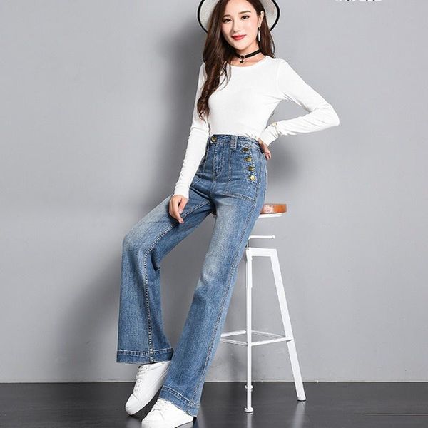 women's jeans straight buttons loose high waist slim fit flare pants korean fashion full length trousers denim, Blue
women's jeans straight buttons loose high waist slim fit flare pants korean fashion full length trousers denim, Blue