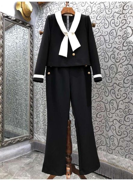 women's two piece pants designer clothing sets 2021 autumn winter pant suits women bow collar coat jacket+full length female, White
women's two piece pants designer clothing sets 2021 autumn winter pant suits women bow collar coat jacket+full length female, White