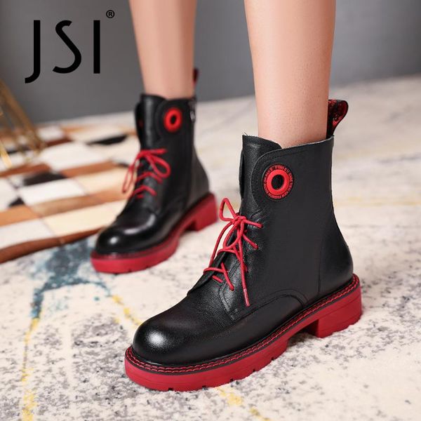 boots jsi winter warm punky western style ankle woman red bottom genuine leather lace up round toe flat shoe jo757, Black
boots jsi winter warm punky western style ankle woman red bottom genuine leather lace up round toe flat shoe jo757, Black