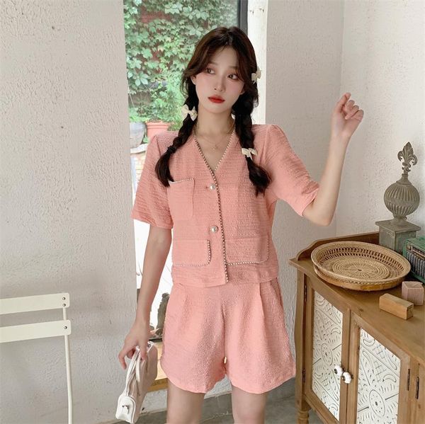 two piece dress summer little fragrant v-neck pearl edge cardigan + elastic high waist shorts set, White
two piece dress summer little fragrant v-neck pearl edge cardigan + elastic high waist shorts set, White