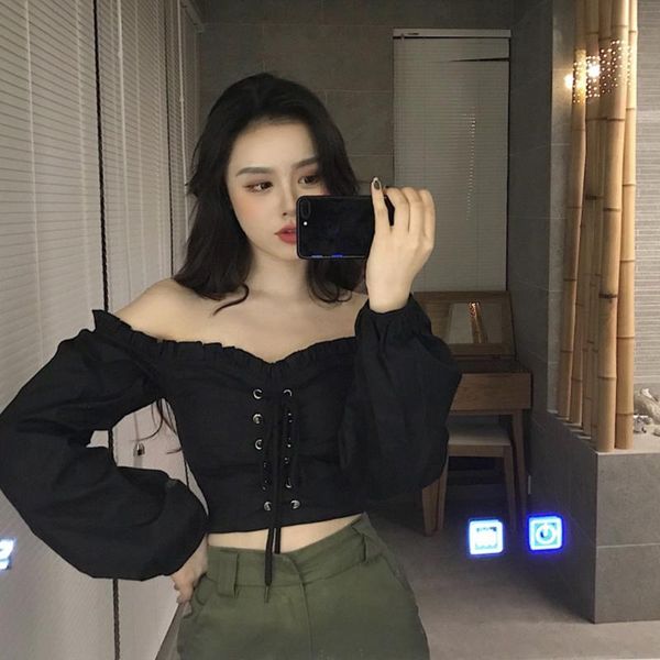 women's t-shirt women korean elegant sweet off shoulder black bandage crop slash neck lace high waist shirt puff lantern sleeve tee, White
women's t-shirt women korean elegant sweet off shoulder black bandage crop slash neck lace high waist shirt puff lantern sleeve tee, White