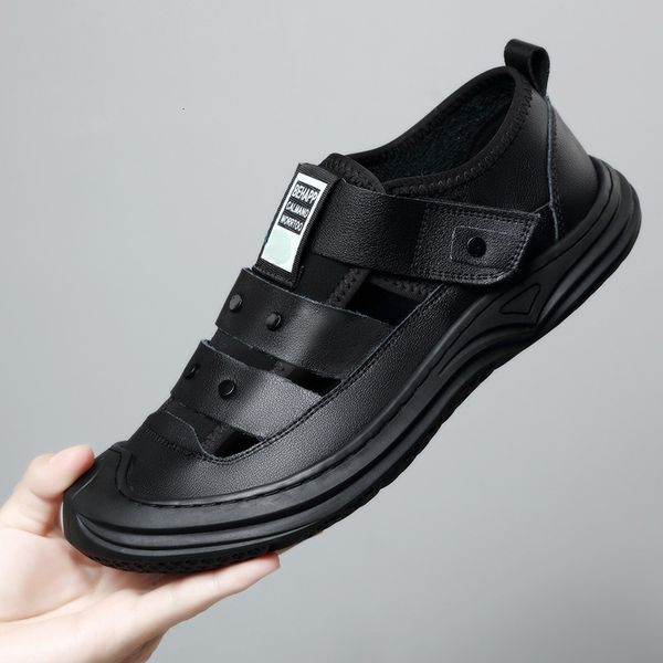 slippers summer shoes for men's sandals breathable genuine leather middle-aged driving beach hollow men 6x83, Black
slippers summer shoes for men's sandals breathable genuine leather middle-aged driving beach hollow men 6x83, Black