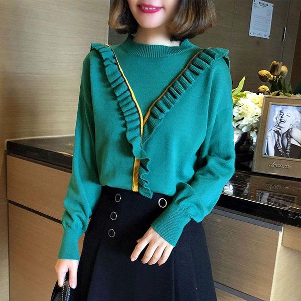 women's sweaters ruffles sweater women autumn long sleeve pull femme pullover, White;black
women's sweaters ruffles sweater women autumn long sleeve pull femme pullover, White;black