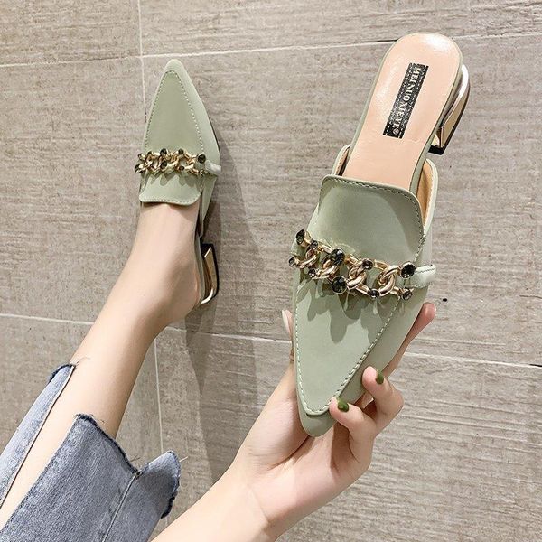 female shoes slippers casual low rivet pointed toe square heel med shallow slides 2021 luxury summer block cover fashion scandal, Black
female shoes slippers casual low rivet pointed toe square heel med shallow slides 2021 luxury summer block cover fashion scandal, Black