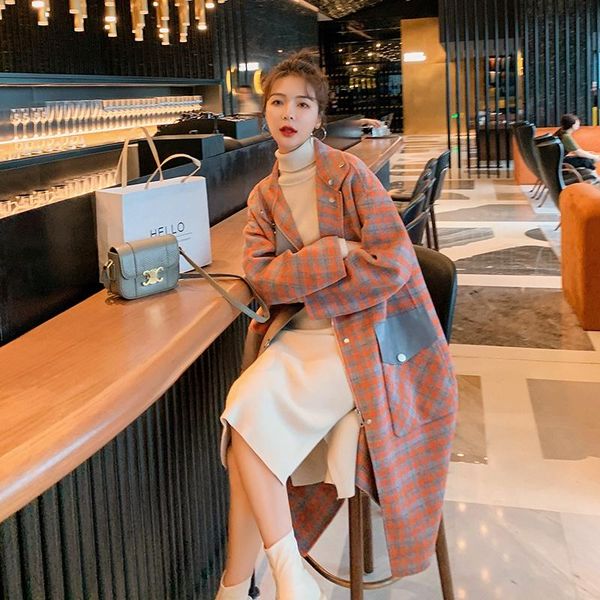 women's wool & blends products in stock hepburn style plaid leather patchwork woolen (), Black
women's wool & blends products in stock hepburn style plaid leather patchwork woolen (), Black