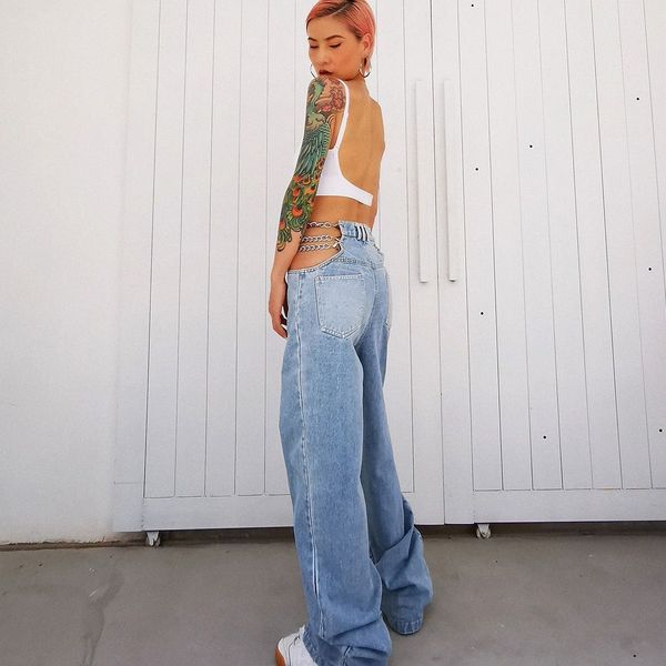 harajuku waist hollow out of thin design chain jeans woman 2021 leisure streetwear commute strgight pants, Blue
harajuku waist hollow out of thin design chain jeans woman 2021 leisure streetwear commute strgight pants, Blue