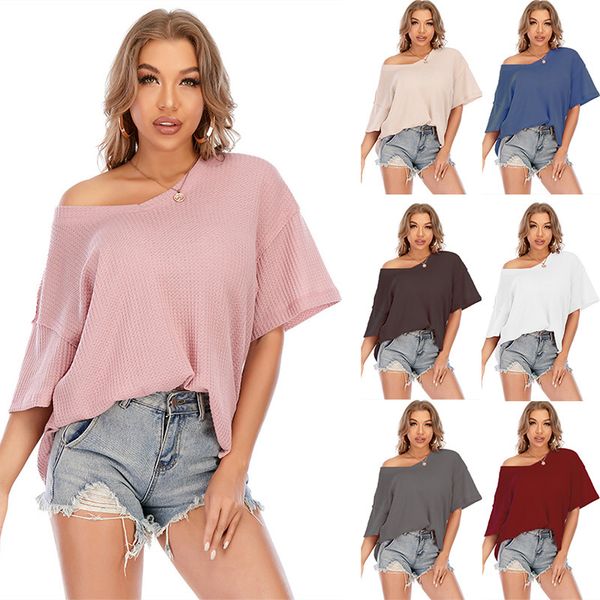 2021 summer new large women's waffle knitted v-neck loose short sleeve t-shirt for women, White
2021 summer new large women's waffle knitted v-neck loose short sleeve t-shirt for women, White