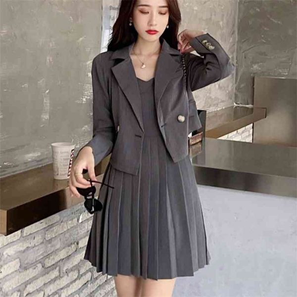 autumn korean streetwear two piece set women crop blazer jacket coat + pleated dress suits 2 210514, White
autumn korean streetwear two piece set women crop blazer jacket coat + pleated dress suits 2 210514, White