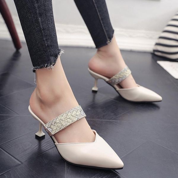 slippers 2021 european spring and summer pointed toe cap women's fine high-heeled sandals wild korean half drag, Black
slippers 2021 european spring and summer pointed toe cap women's fine high-heeled sandals wild korean half drag, Black