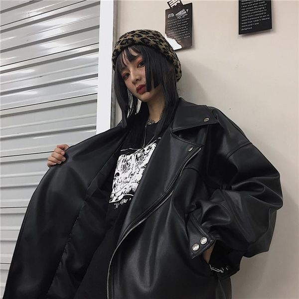 vintage black leather moto jacket women outerwear loose designer pu biker casual streetwear coat 2021 spring women's & faux
vintage black leather moto jacket women outerwear loose designer pu biker casual streetwear coat 2021 spring women's & faux