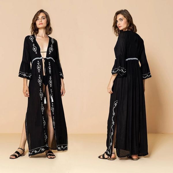 embroidered cotton cover-ups maxi boho dress kaftan bikini cover up 2021 robe de plage pareos playa mujer swimsuit women's swimwear, White;black
embroidered cotton cover-ups maxi boho dress kaftan bikini cover up 2021 robe de plage pareos playa mujer swimsuit women's swimwear, White;black