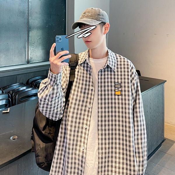 men's casual shirts hybskr korean style fashion oversized plaid shirt man long sleeve harajuku streetwear clothing, White;black
men's casual shirts hybskr korean style fashion oversized plaid shirt man long sleeve harajuku streetwear clothing, White;black