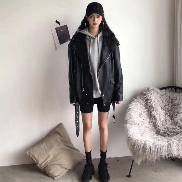 women's leather & faux fitaylor autumn long jacket women casual zipper warm y2k loose pu coats moto biker windproof with belt outwear, Black
women's leather & faux fitaylor autumn long jacket women casual zipper warm y2k loose pu coats moto biker windproof with belt outwear, Black