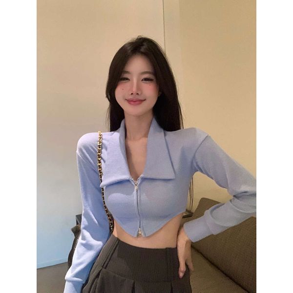 blue sweater women's short exposed navel slim long sleeve coat spring and autumn small casual top, Black
blue sweater women's short exposed navel slim long sleeve coat spring and autumn small casual top, Black