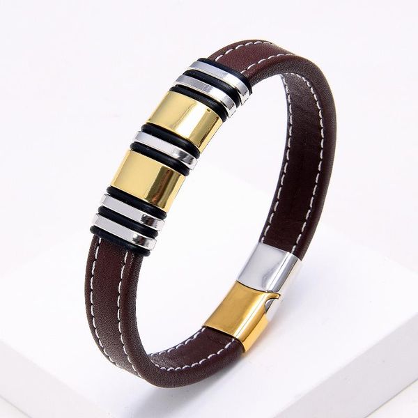 charm bracelets classic brown genuine leather men stainless steel metal bracelet women 2021 fashion jewelry couple homme, Golden;silver
charm bracelets classic brown genuine leather men stainless steel metal bracelet women 2021 fashion jewelry couple homme, Golden;silver