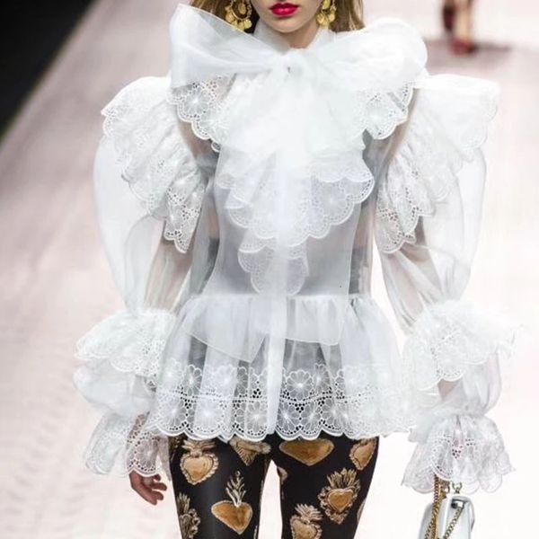 women's blouses & shirts european and american catwalk bow organza stitching lace see-through lantern sleeve shirt (broken code special, White
women's blouses & shirts european and american catwalk bow organza stitching lace see-through lantern sleeve shirt (broken code special, White