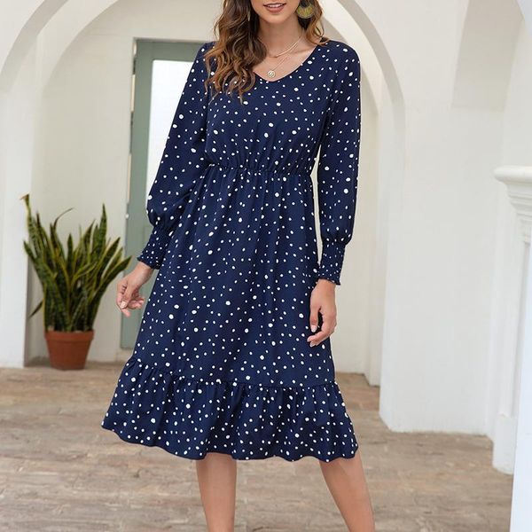 casual dresses polka dots female dress long sleeve elastic waist women v neck autumn midi vestidos femme, Black;gray
casual dresses polka dots female dress long sleeve elastic waist women v neck autumn midi vestidos femme, Black;gray