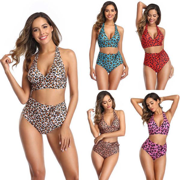 2021 new bikini women's leopard lace up split swimsuit, Black;white 
2021 new bikini women's leopard lace up split swimsuit, Black;white