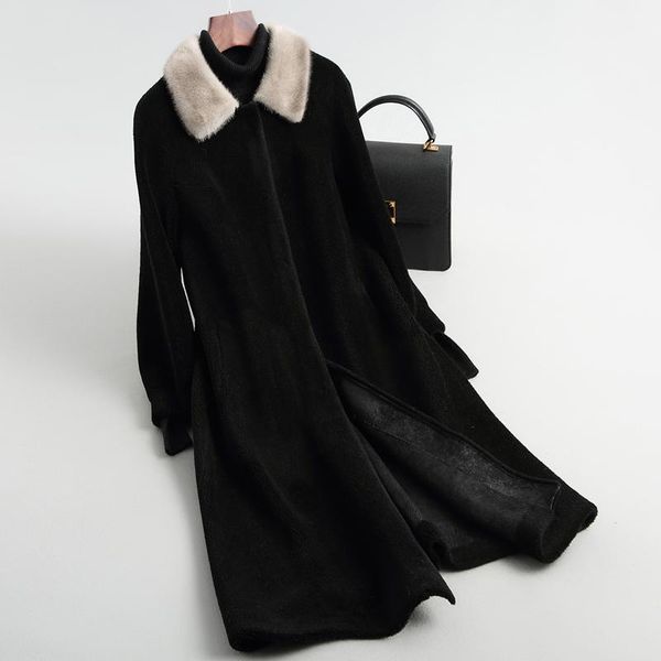 women's fur & faux winter coat women sheap searing real female warm long parka with mink collar wool jacket l2523, Black
women's fur & faux winter coat women sheap searing real female warm long parka with mink collar wool jacket l2523, Black