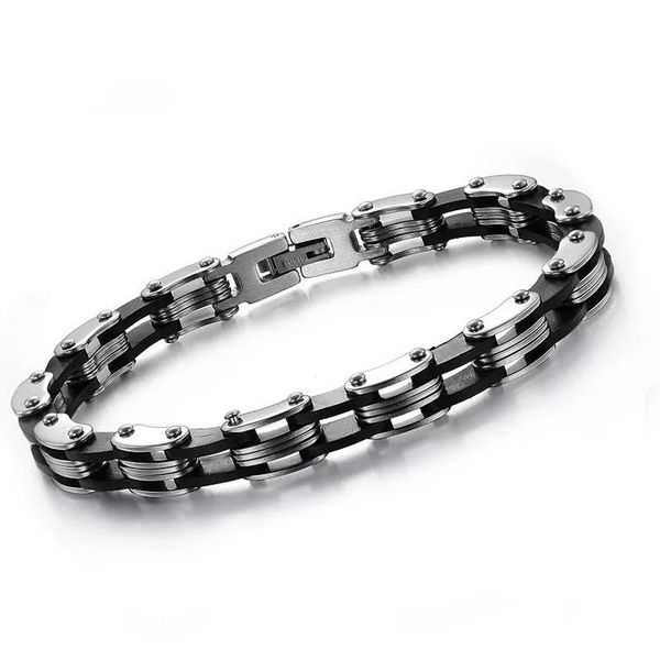 punk men's stainless steel bracelet silver link black silicone chain cycling wristband link,
punk men's stainless steel bracelet silver link black silicone chain cycling wristband link,