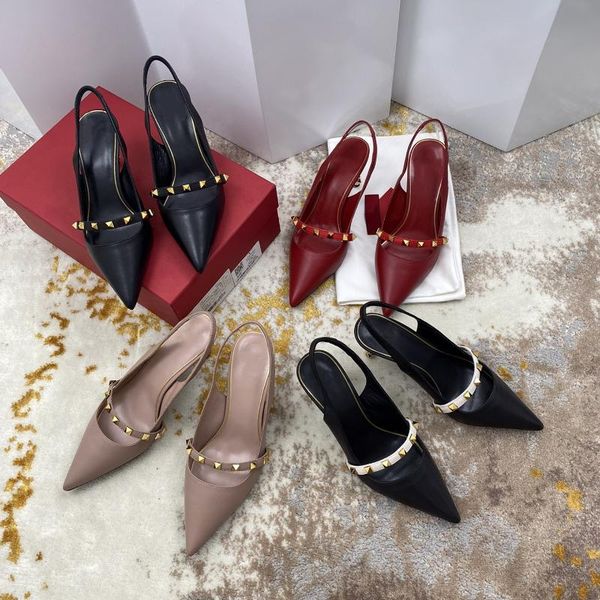 shoes women summer genuine leather rivet sandals pointed toe high heels fashion modern zapatos de mujer dress, Black
shoes women summer genuine leather rivet sandals pointed toe high heels fashion modern zapatos de mujer dress, Black