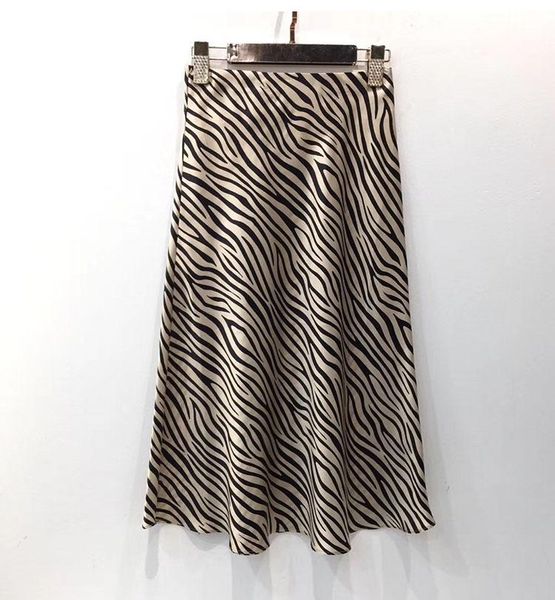 skirts silk women's stretch midi skirt loose printed high waist clothing 2021, Black