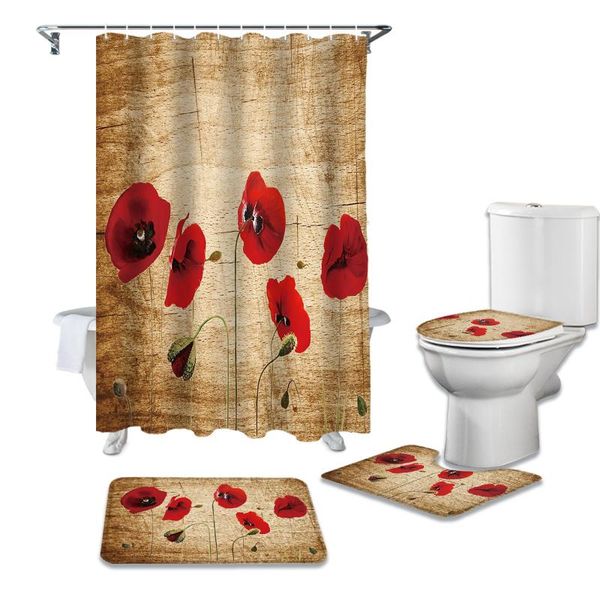 red poppy flower retro shower curtain sets non-slip rugs toilet lid cover and bath mat waterproof bathroom curtains
red poppy flower retro shower curtain sets non-slip rugs toilet lid cover and bath mat waterproof bathroom curtains