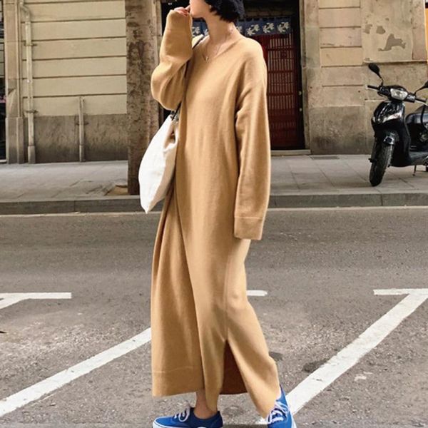 casual dresses dress 2021 fashion women solid color v-neck split fork long sleeve japanese style loose pullover knit autumn, Black;gray
casual dresses dress 2021 fashion women solid color v-neck split fork long sleeve japanese style loose pullover knit autumn, Black;gray