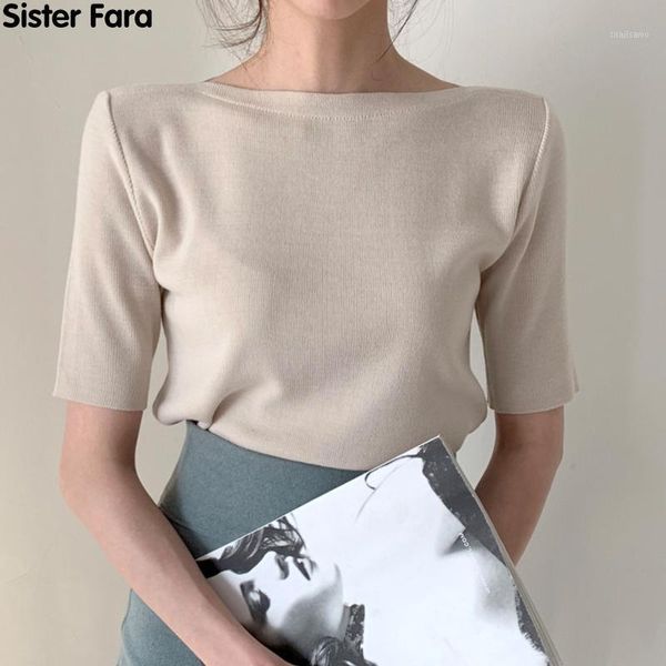 sister fara summer 2021 knitting tees women o-neck half sleeve pullover female solid straight short casual knit women's t-shirt, White
sister fara summer 2021 knitting tees women o-neck half sleeve pullover female solid straight short casual knit women's t-shirt, White