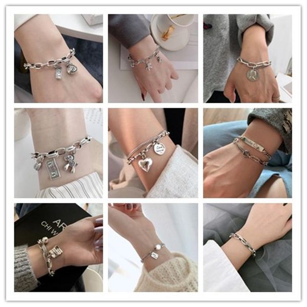 link, chain livvy thai silver color love letter heart horse dollar fish pendant bracelet female unique design retro light luxury jewelry, Black
link, chain livvy thai silver color love letter heart horse dollar fish pendant bracelet female unique design retro light luxury jewelry, Black
