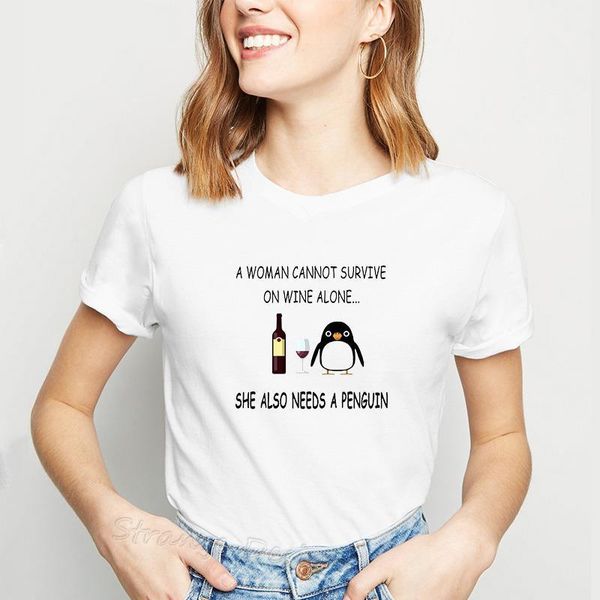 funny harajuku a cannot survive womens t shirt on wine alone she also needs penguin female shirts tee, White
funny harajuku a cannot survive womens t shirt on wine alone she also needs penguin female shirts tee, White