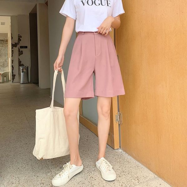 women's shorts women solid color casual tailored 2021 summer button high waist wide leg straight short pants chic loose, White;black
women's shorts women solid color casual tailored 2021 summer button high waist wide leg straight short pants chic loose, White;black