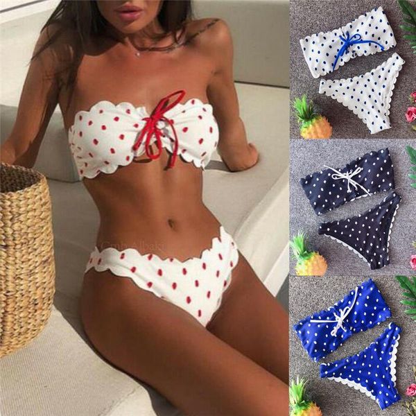women's swimwear women strapless spot string bandage bikini set bathing suit swimsuit waves monokini triangle beachwear summer, White;black
women's swimwear women strapless spot string bandage bikini set bathing suit swimsuit waves monokini triangle beachwear summer, White;black