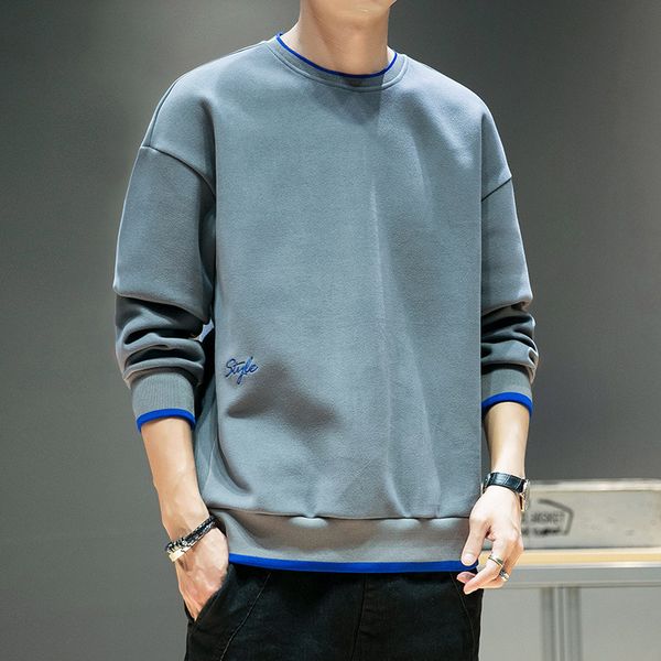 fashion brand round neck pullover men's loose casual fashion cloth spring and autumn handsome solid color coat, Black
fashion brand round neck pullover men's loose casual fashion cloth spring and autumn handsome solid color coat, Black
