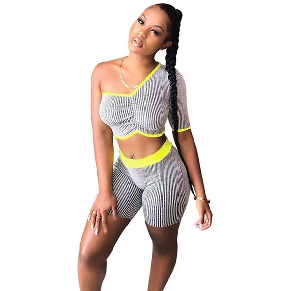 striped print tracksuit women two piece set summer one sleeve crop + biker shorts casual fitness sporty matching outfits dress, White
striped print tracksuit women two piece set summer one sleeve crop + biker shorts casual fitness sporty matching outfits dress, White