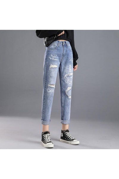 high waist ripped jeans women's straight loose blue pants korean version of thin cropped
high waist ripped jeans women's straight loose blue pants korean version of thin cropped