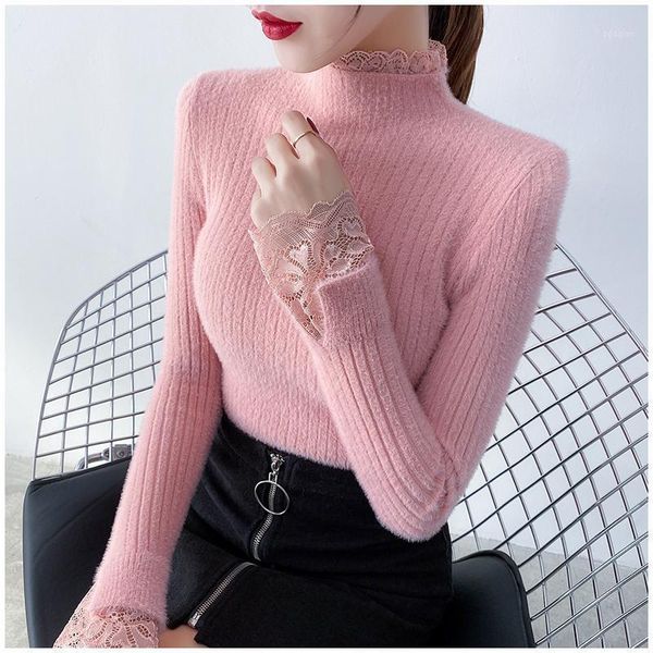 women's sweaters pink sweater turtleneck women winter lace patchwork pull femme hiver knitted fluffy woman 2021 korean basic, White;black
women's sweaters pink sweater turtleneck women winter lace patchwork pull femme hiver knitted fluffy woman 2021 korean basic, White;black