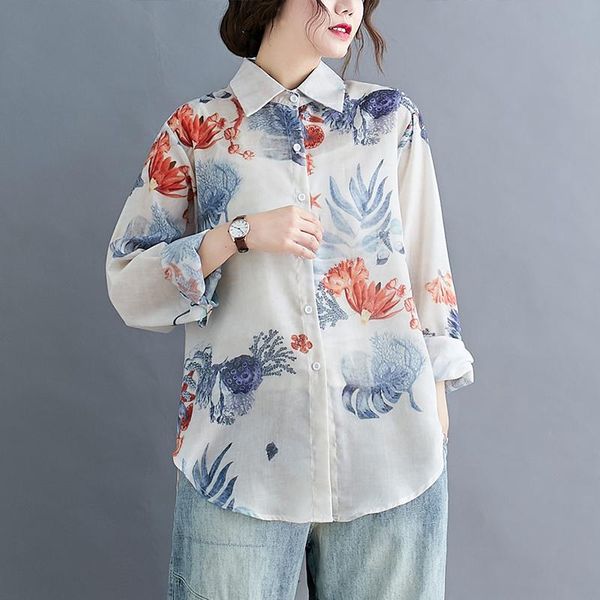 women's blouses & shirts print women shirt large size floral summer autumn 2021 thin casual single breasted long sleeve cotton fashion, White
women's blouses & shirts print women shirt large size floral summer autumn 2021 thin casual single breasted long sleeve cotton fashion, White